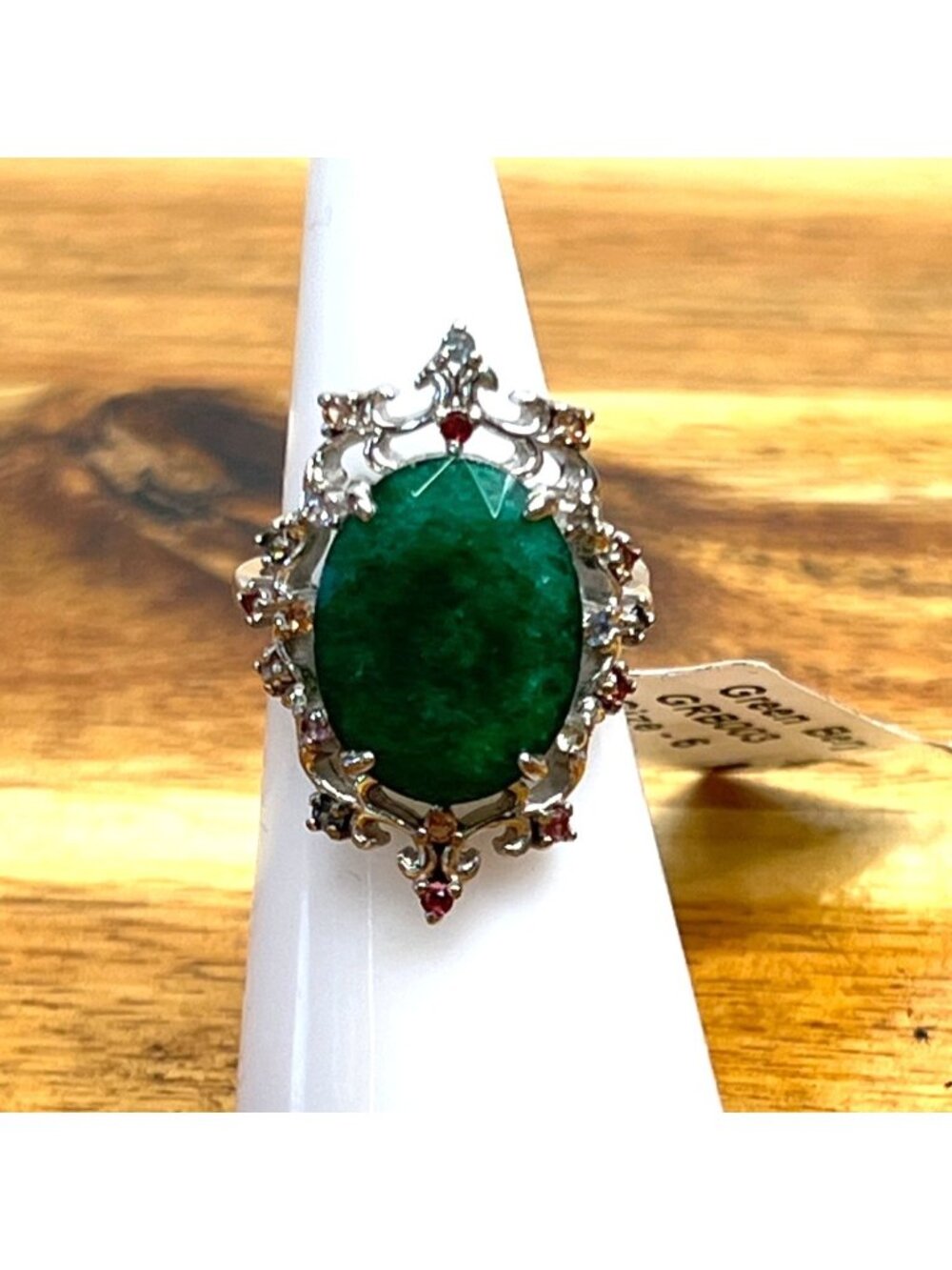 Deep green genuine Beryl stone on .925 sterling silver, size 6 - Picture 2 of 13